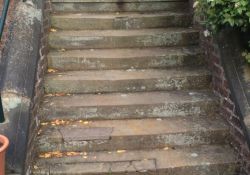 Entrance Steps: Indent broken steps and new cappings (BEFORE)